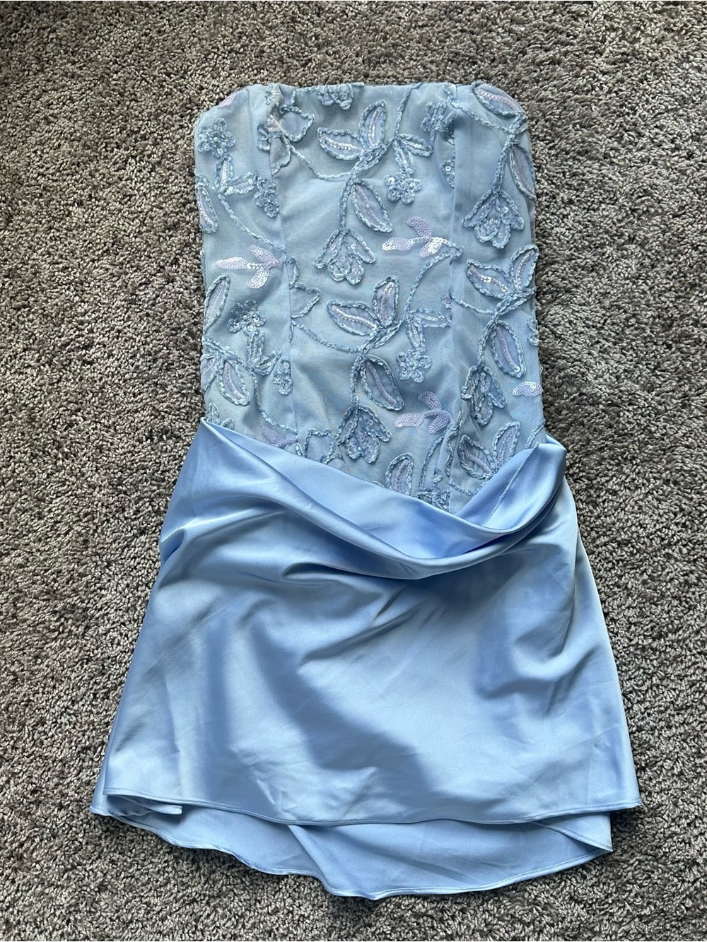 Oh Polly Powder Blue Strapless Embellished Mini Dress